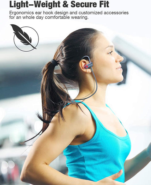 Otium Wireless Bluetooth 5.3 Sport Headphones, Built-in Mic, In Ear Running Headset with Earhooks, 16 Hours Playtime