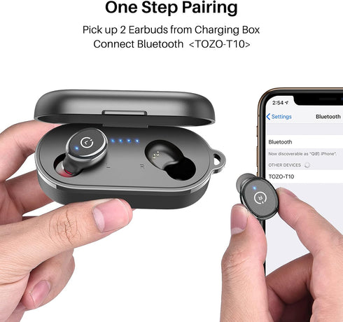 TOZO T10 (Classic Edition) Bluetooth 5.3 Wireless Earbuds with Wireless Charging Case IPX8 Waterproof Stereo Headphones in Ear Built in Mic Headset Premium Sound with Deep Bass for Sport Black