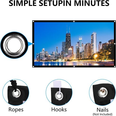 Projector Screen 100 Inch, 4K Movie Projector Screen 16:9 HD Foldable and Portable for Home, Party, Office