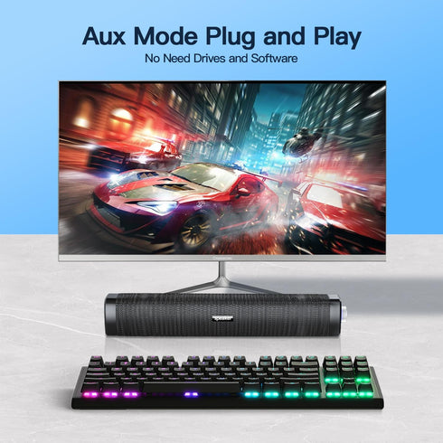 USB Computer Speakers with 3.5 mm Aux, Wired USB Powered SoundBar with Colorful LED Lights for Monitor, Laptop, Phone