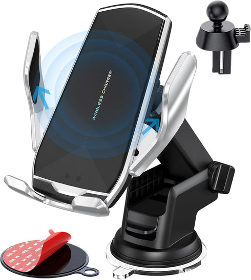 Car Phone Mount, Auto-Clamping Smart Sensor 10W Qi Fast Charging Holder for iPhone 12/12 Pro Max/Samsung S20, 4.7-6.7