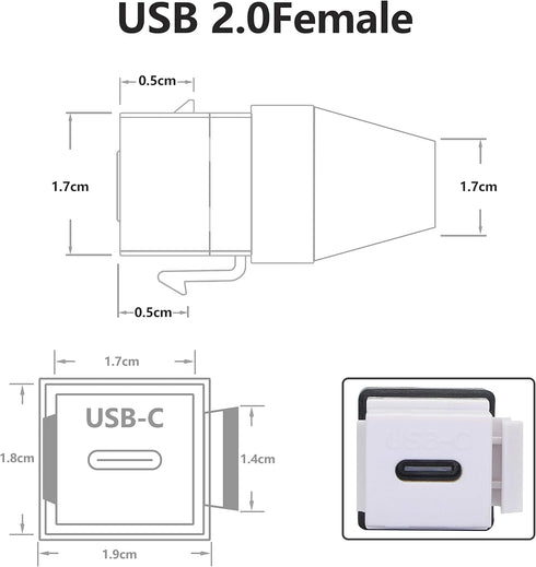 GELRHONR USB C Keystone Jack Cable, USB 3.1 Type C Male to Female Panel Mount Adapter, 0.2M, White, Compatible Devices