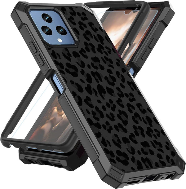 Shop T-Mobile REVVL 6 5G Phone Case with Screen Protector, Slim TPU Bumper Cover, Black Leopard Print, Rugged Corners.