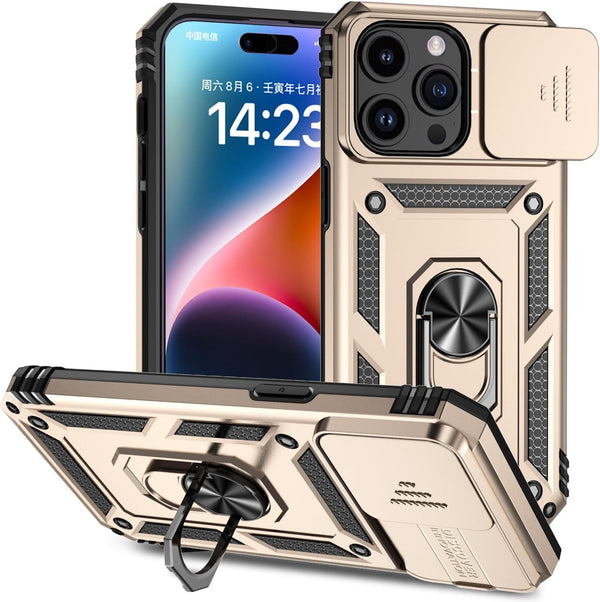 Hitaoyou iPhone 15 Pro Case with Camera Cover & Kickstand, Military Grade Shockproof Heavy Duty Protective Case