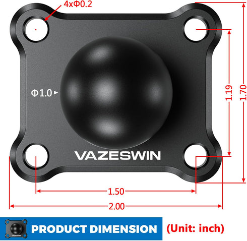 1" Ball Mount with Aluminum Alloy Square Plate, Universal Electronic Device Mounting Base for Garmin, Lowrance,