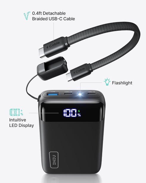INIU 20000mAh 22.5W Pack, 17 16 15 14 S25 Power Bank, Smallest Portable Charger with USB C Cable, PD Fast Charging