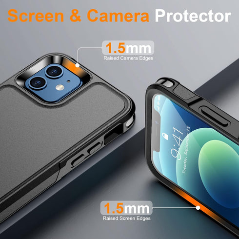Temdan Non-Slip Shockproof Case for iPhone 12/12 Pro, 12 FT Military Grade Drop Protection with 2 Pack Glass Screen &