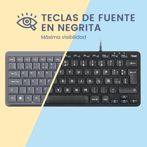 Perixx PERIBOARD-432 Mini USB Keyboard with Cable, Type X Scissor Keys, Large Print Letters, Spanish QWERTY