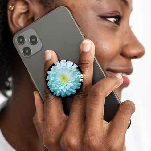 Translucent Clear Phone Grip with Expanding Kickstand, Cell Phone Collapsible Stand, Blue Daisy Flower Design for