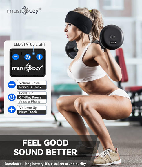 MUSICOZY Bluetooth 5.2 Sleep Headphones, Ultra-Thin HD Stereo Sports Earbuds, Sweat Resistant for Workouts & Unique