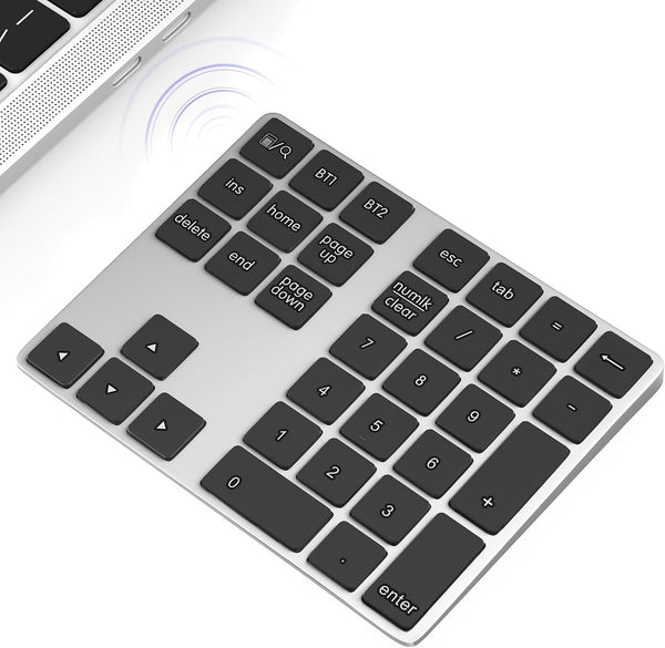 Foloda Bluetooth Number Pad for Laptop, Wireless Rechargeable 10 Key USB Numeric Keypad for Laptop PC Notebook