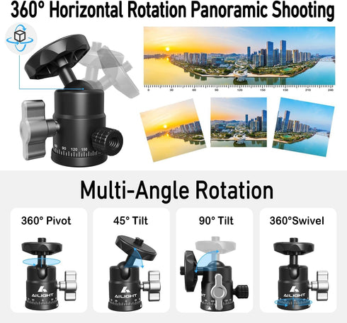 Mini Ball Head, 360° Rotatable Tripod Head with 1/4 3/8 Screw for DSLR Camera, Gopro, Smartphone Accessories