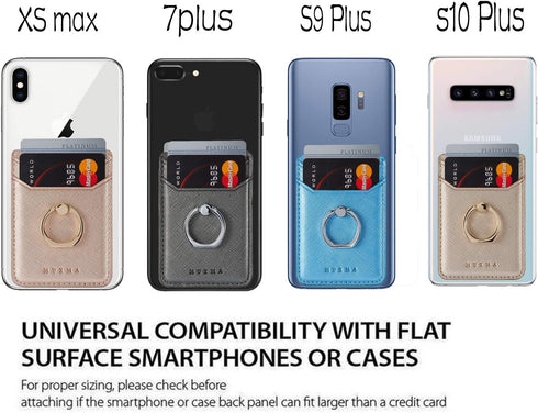 BIAJIYA RFID Blocking Card Holder for Back of Phone with Ring, Leather Stick on Wallet for iPhone/Android (Gun-Metal