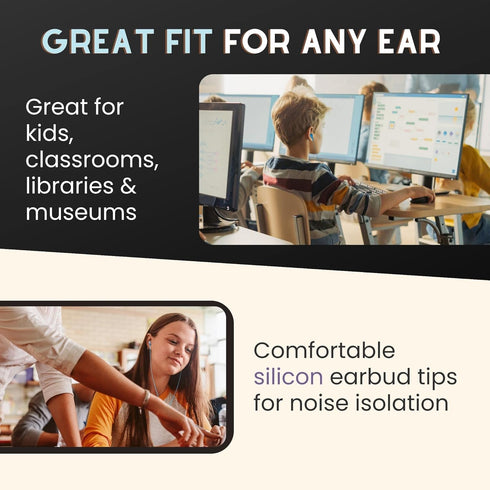 30 Pack Multicolored Earbuds | Disposable 3.5mm Stereo In-Ear Headphones for School, Classroom, Library Use