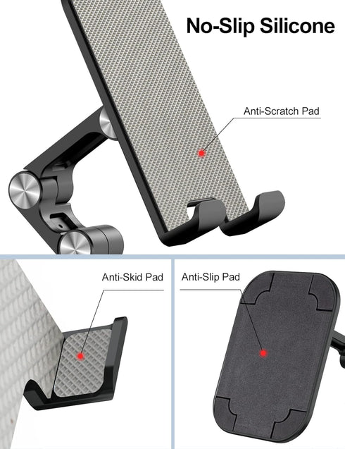 OCYCLONE Phone Stand, Adjustable Height and Angle Foldable Holder for Desk, Compatible with 4-11 Inch Devices