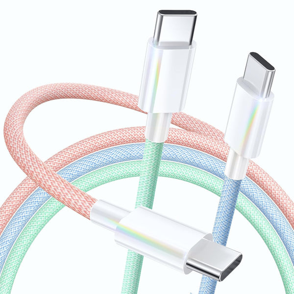 3 Pack USB C Cable, 6FT 60W USB C to USB C Charger Cable, Braided Colorful Type C Fast Charging Cord for iPhone