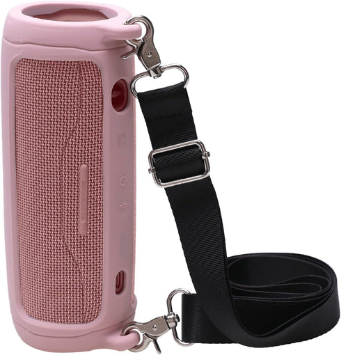 LTGEM Silicone Protective Case for JBL Flip 6 Portable Bluetooth Speaker with Extra Carabiner and Strap - Pink (Case