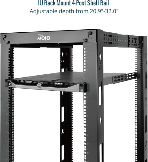 Tecmojo 1U Rails,4-Post 20.9"-32" Universal Rack Mount Server Rack Shelf Rail with Adjustable Depth Fit for Non-Rack
