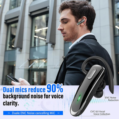 OTOZABU Headset V5.4, 10Hrs 180 Bluetooth Wireless Bluetooth Earpiece with Built-in Dual ENC Mic Talk Time Days Standby