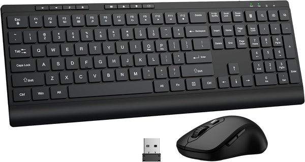 EDJO Wireless Keyboard and Mouse Combo, Full Size Quiet Key Computer Keyboard and