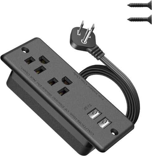 Jgstkcity Recessed Power Strip with 2 USB,Flat Plug Ultra Thin Extension Cord,Furniture Desktop