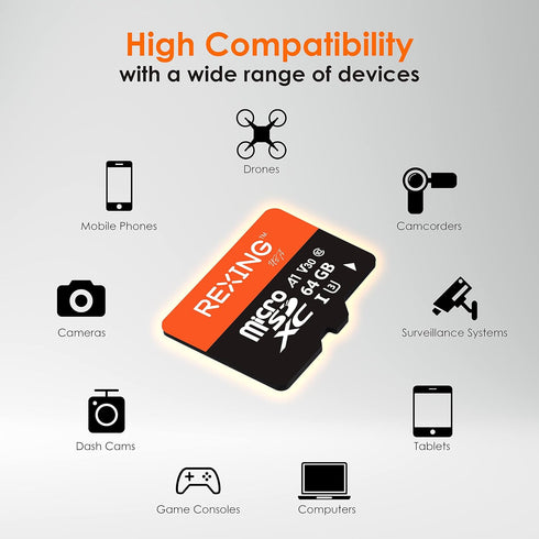 64GB microSDXC UHS-3 4K Full HD Video SD Card with Adapter for Dash Cams, Surveillance System, Security Camera