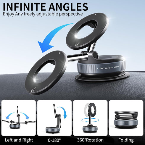 Galundge 2025 360 Vacuum Suction Magnetic Phone Holder, Upgraded Foldable Retractable Suction Cup Car Phone Mount