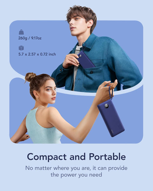 VRURC 10000mAh, Pack 5 2 17 16 15 14 13, Portable Charger for iPhone, USB C Power Bank Slim Travel Battery Built