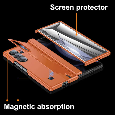 Samsung Galaxy Z-Fold-6 Case with Screen Protector, Slim Hinge Lightweight Stand, Wireless Charging - Orange
