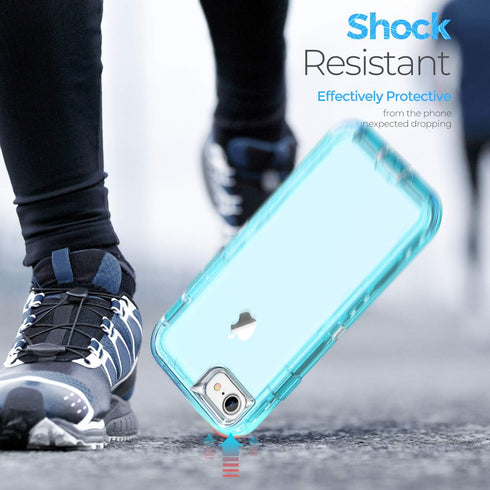 ORIbox Crystal Blue Case for iPhone 8, SE 2022, 7: Heavy Duty Shockproof Clear Case with Camera Protector