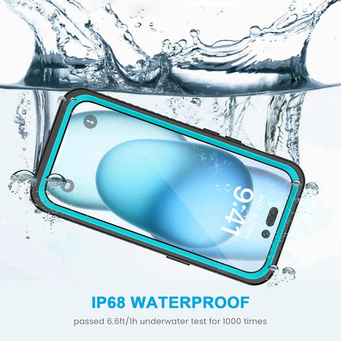 Lanhiem iPhone 15 Case, IP68 Waterproof Dustproof Shockproof with Built-in Screen Protector, Heavy Duty Rugged Cover,