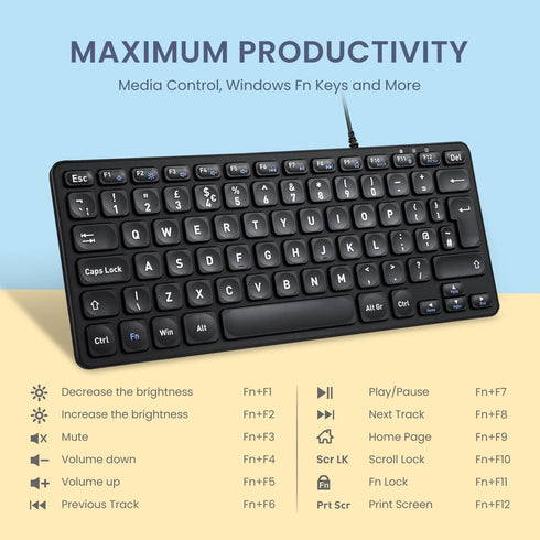 Perixx PERIBOARD-432 Wired Mini USB Keyboard - X Type Scissor Keys with Big Print Keys - US English, Black