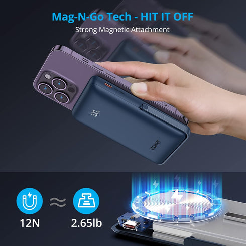 Wireless Portable Charger 10000mAh - Mag-Safe Compatible, 20W PD Fast Charging with Foldable Stand, Dark Blue