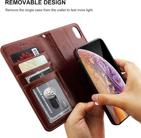Bocasal Wallet Case for iPhone Xs/X, Card Holder PU Leather, Magnetic Detachable Kickstand, Shockproof Flip Cover
