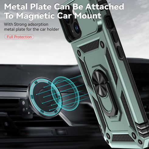 Hitaoyou Compatible with iPhone 15 Plus Case, iPhone 15 Plus Case with Camera Cover & Kickstand, Military Grade