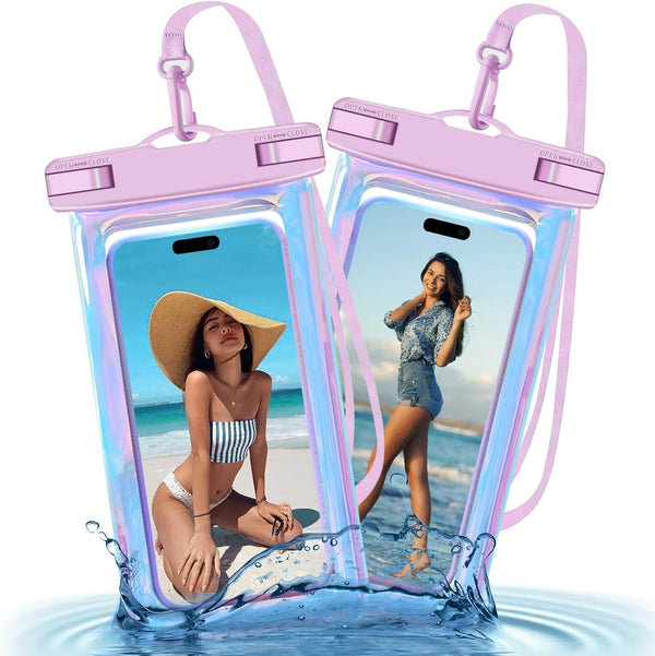 2 Pack Iridescence Large Waterproof Phone Pouch, IP68 Dry Bag for Apple iPhone, Samsung, and Phones up to 7.5"