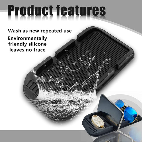 Car Dashboard Cell Phone Holder, Anti-Slip Pad with Double-Groove, Silicone Tray for Phone GPS Keychains Sunglasses Mat