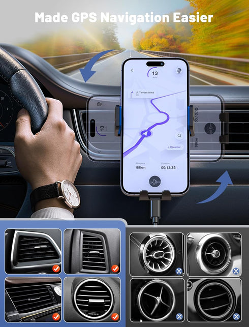 Wireless Car Charger, MOKPR Auto-Clamping 15W/10W/7.5W Fast Charging Air Vent Mount for iPhone 15/14/13/12/11
