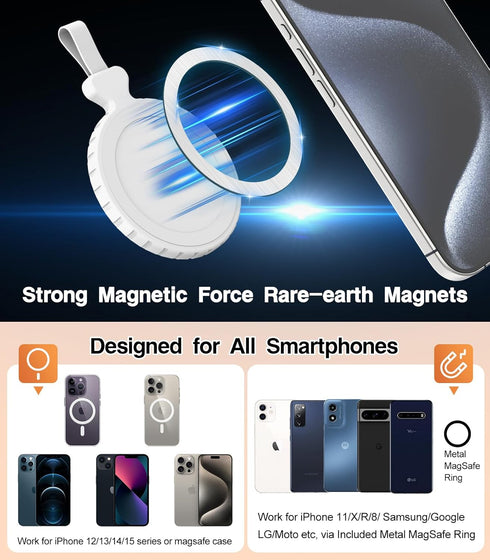 Suction Cup Phone Case Mount, Magnetic Grip Holder with Silicone Loop for iPhone/Samsung/Google, Hands-Free for