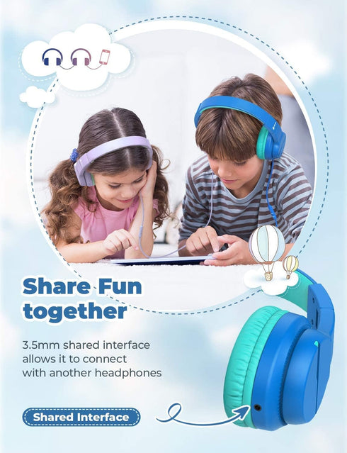 iClever HS19 Kids Headphones with Microphone for School, Volume Limiter 85/94dB, Over-Ear Girls Boys Headphones with
