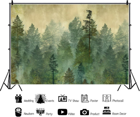 Tranhiafe 9x6ft Oil Painting Forest Backdrop Nature Watercolor Tree Photography Background Kids Birthday Newborn Baby