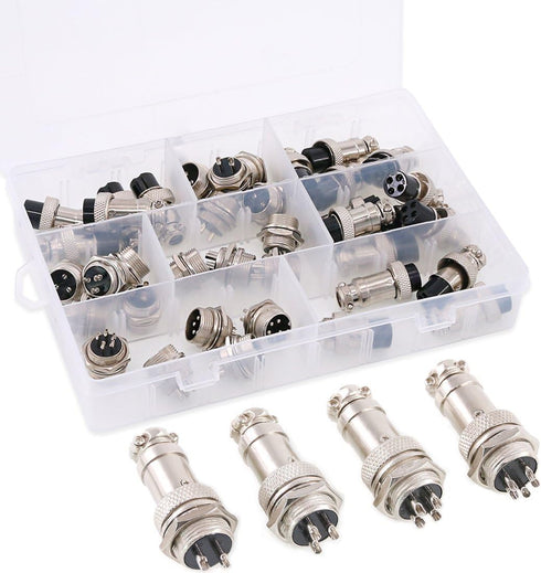 Hilitchi 40-Pieces 2 3 4 5 Pin 16mm Thread Male Female Panel Metal Aviation Wire Connector Assortment Kit