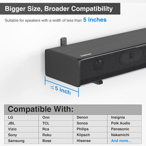 Soundbar Speaker Bracket Wall Mount, Aluminum Non-Slip Silicone Pad Black Universal Holder for Speakers Subwoofers