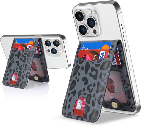 Cavor for Magsafe Wallet, Adjustable Stand Magnetic Wallet for iPhone 15 Pro Max/14 Pro/14 Plus/13/12 Mini - Leopard
