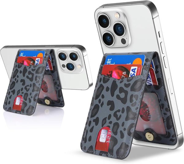 Cavor for Magsafe Wallet, Adjustable Stand Magnetic Wallet for iPhone 15 Pro Max/14 Pro/14 Plus/13/12 Mini - Leopard