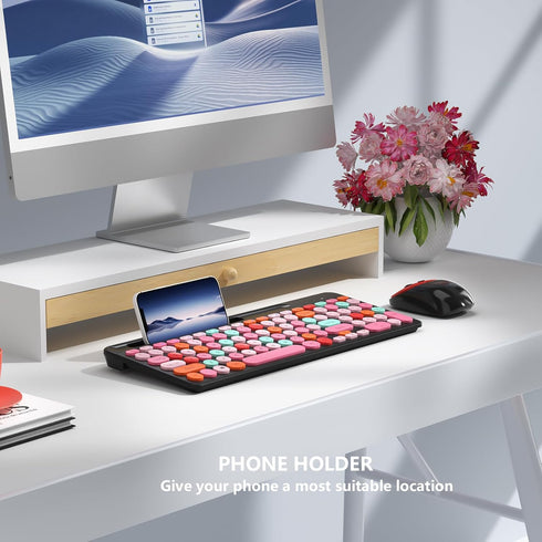 Wireless Keyboard and Mouse Combo, Retro Typewriter Wireless Keyboard with Round Keycaps, 2.4GHz Compact USB Cute