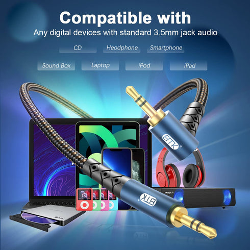 EMK 90 Degree Aux Cable, 3.5 mm Auxiliary Cord Male to Male Stereo Aux Cable for Car, 24K Gold Plated Hi-Fi Sound