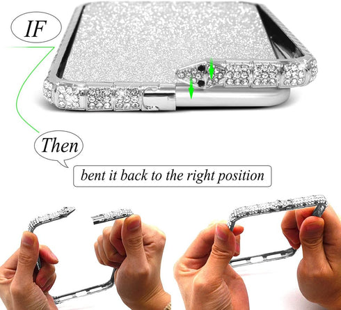 Fusicase for iPhone XR Diamond Case - Glitter Sticker Bling Rhinestone Crystal Metal Bumper Frame, Silver