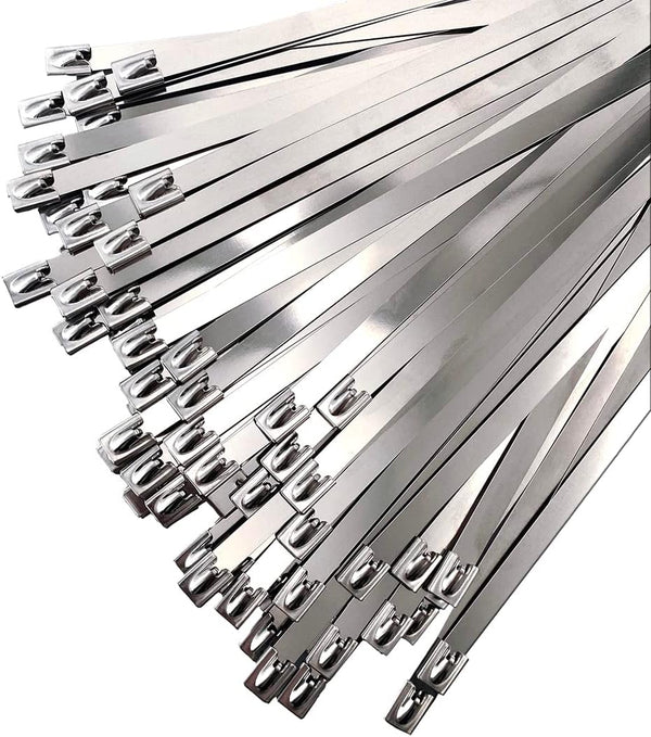 HS Metal Zip Ties, 11.8 Inch Stainless Steel Cable Tie, 100 Pack, Heavy Duty Self-Locking Strap