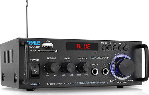 Pyle PDA29BU Wireless Bluetooth Stereo Power Amplifier - 200W Dual Channel Receiver System with RCA, USB, SD, FM Radio